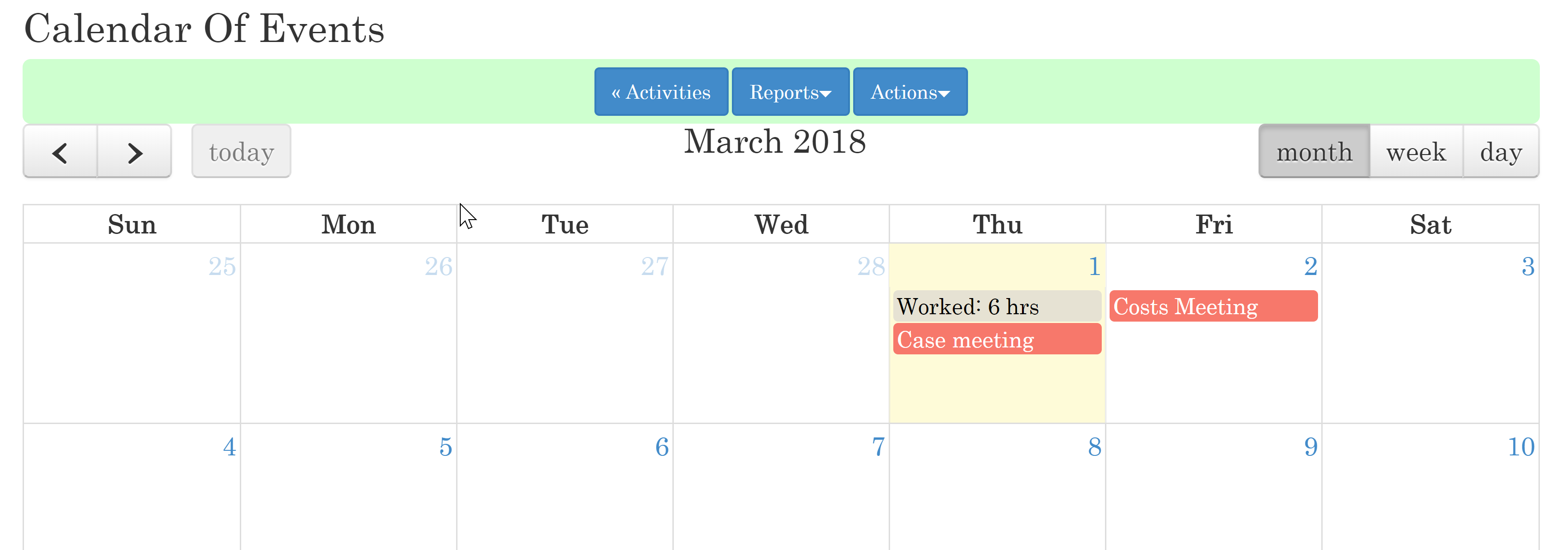 Time recording calendar